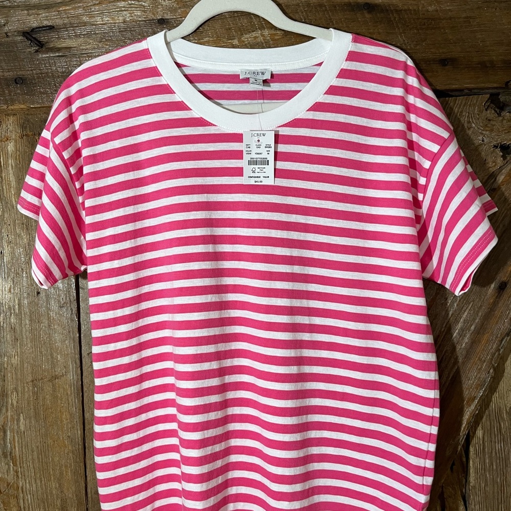 J. Crew Pink and White Boxy Short Sleeve T-Shirt